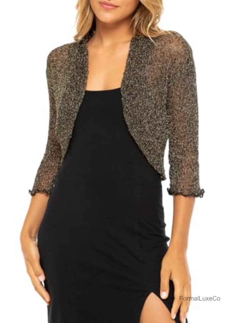 Metallic Gold Bolero Sweater Jacket
